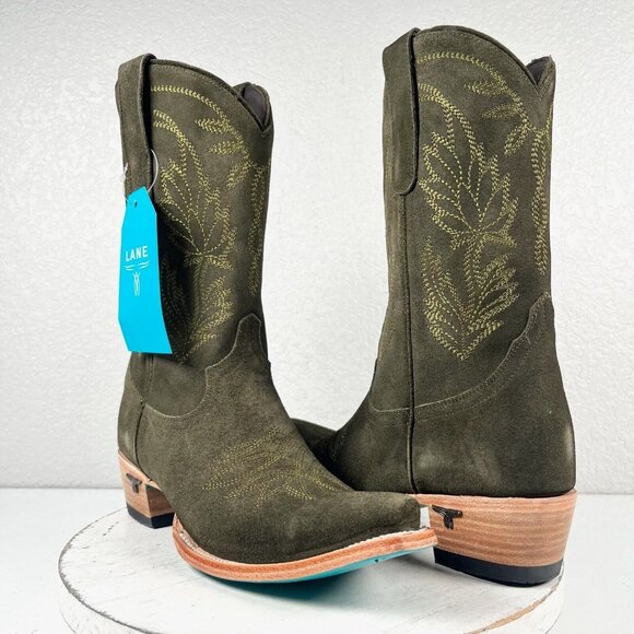 NEW Lane SANDAGA Womens Cowboy Boots 9 Green Suede Leather Western Mid Calf 11" - Picture 12 of 12